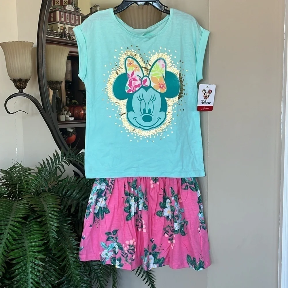 Brand New Disney Blue Minnie Mouse Shirt & Carter’s Pink Floral Skort Skirt